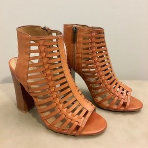 Bamboo strappy cut out chunky heels